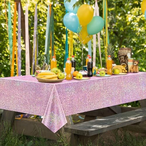 8 pcs Pale Pink Holographic Tablecloths for Birthday Parties and Weddings