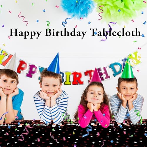 Happy Birthday Tablecloths 3Pcs Red Black Plastic Waterproof