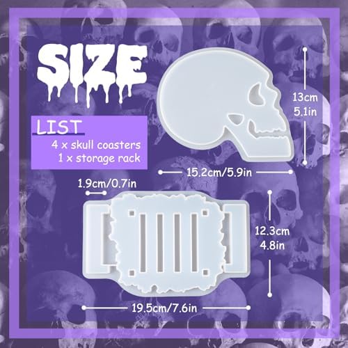 Halloween Skull Silicone Mold Set 4pcs with Holder