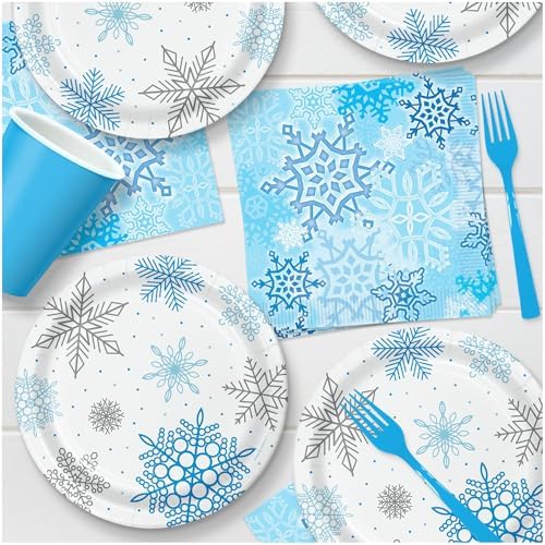 Winter Snowflake Paper Plates and Napkins Set Serves 16