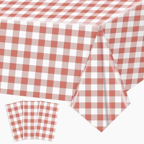 3 Pack Red and Pink Gingham Tablecloths for Parties