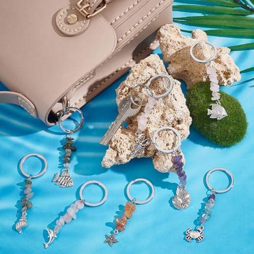 PH PandaHall 15pcs Gemstone Keychain Set