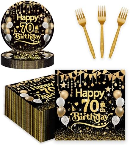 75pcs Black Gold Birthday Party Tableware Set for 25 Guests
