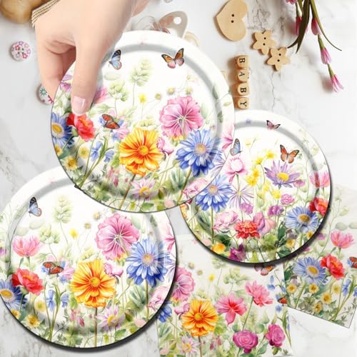 CMUSKO Wildflower Party Decor Set 60Pcs Plates Napkins