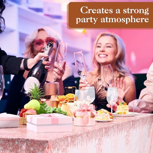 Ganeen 3 Pcs Rose Gold Tablecloths with Glitter Decor