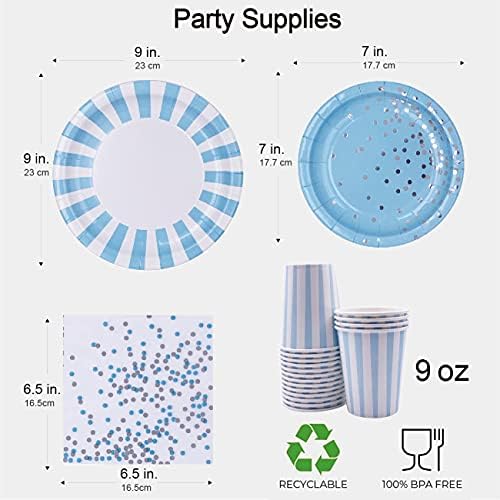 Blue Striped Party Tableware Set for 24 Guests