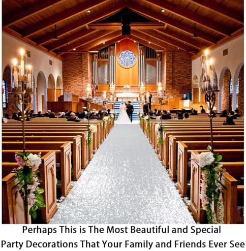 ShinyBeauty Glitter Aisle Runner Silver 4ft x 15ft