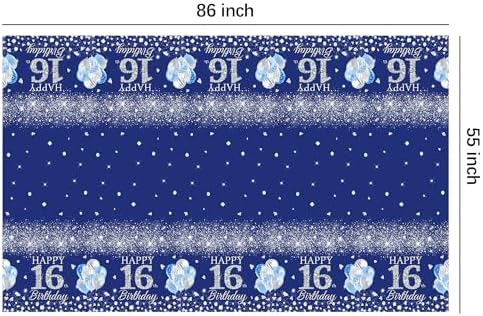 16th Birthday Tablecloth Set 3pcs Silver Blue