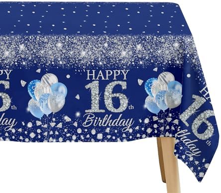 16th Birthday Tablecloth Set 3pcs Silver Blue