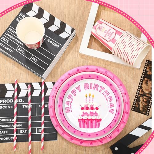 Yungyan 180 Pcs Pink Movie Theme Birthday Party Set