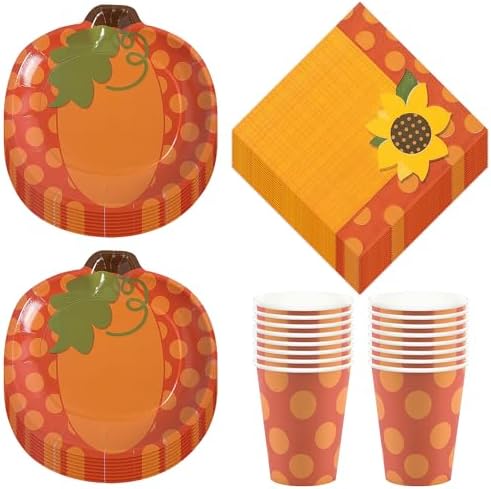 Pumpkin Shaped Plates Napkins and Cups Fall Party Set