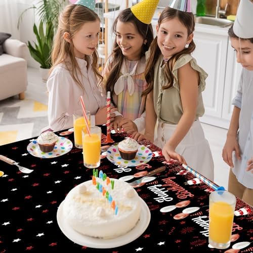 Happy Birthday Tablecloths 3Pcs Red Black Plastic Waterproof