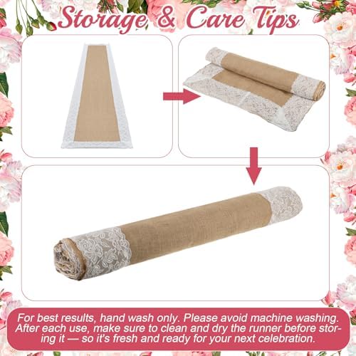 Natural Burlap Wedding Aisle Runner 3FTx20FT with Lace Trim