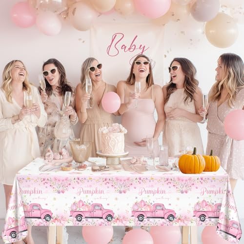 Avezano 3 Pcs Pink Pumpkin Tablecloths for Baby Shower