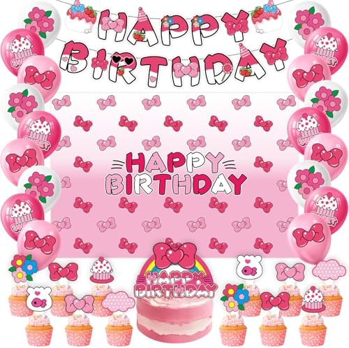 Pink Bow Cartoon Cat Birthday Party Decor Kit