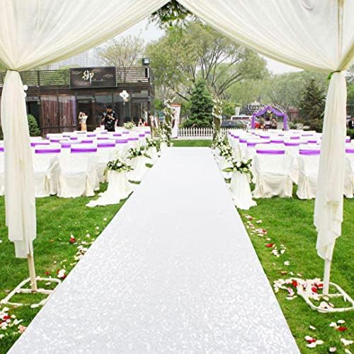 AMZLOKAE White Sequin Aisle Runner 2FTx15FT Wedding Glitter Rug Runner