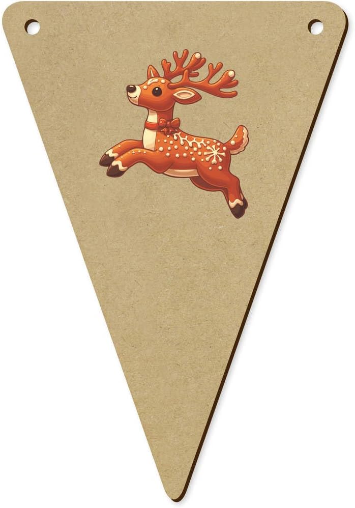 5 x 140mm Gingerbread Reindeer Leaping Wooden Bunting Flags