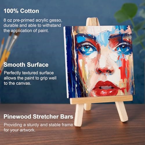 Aureuo Mini Canvas and Easel Set 3x3 Inch 12 Pack