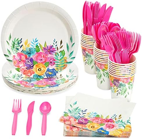 144-Piece Floral Tea Party Supplies for 24 Guests