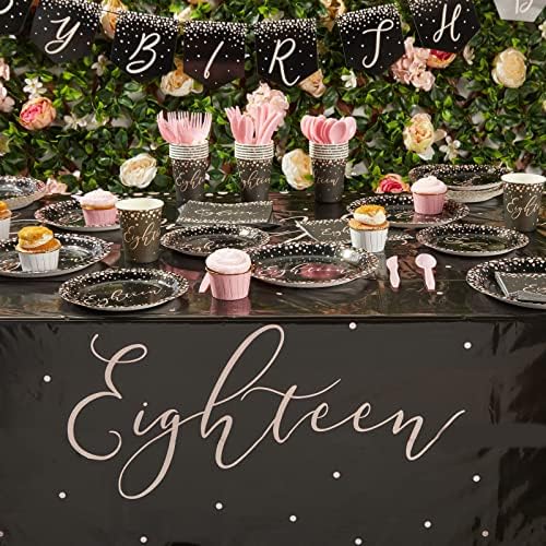 Sparkle and Bash 18th Birthday Party Set - 170 Piece Pink Black Polka Dot