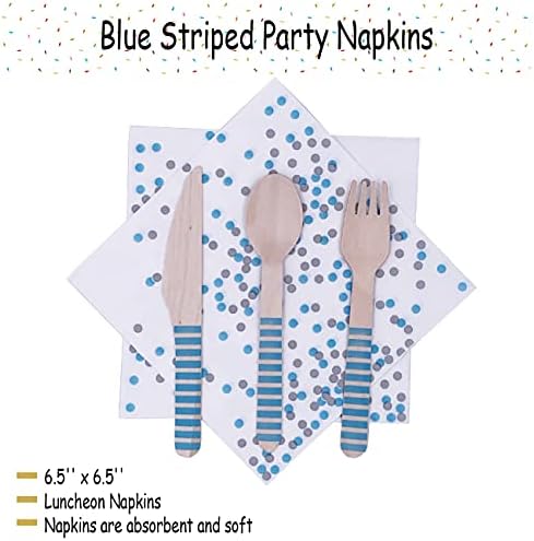 Blue Striped Party Tableware Set for 24 Guests