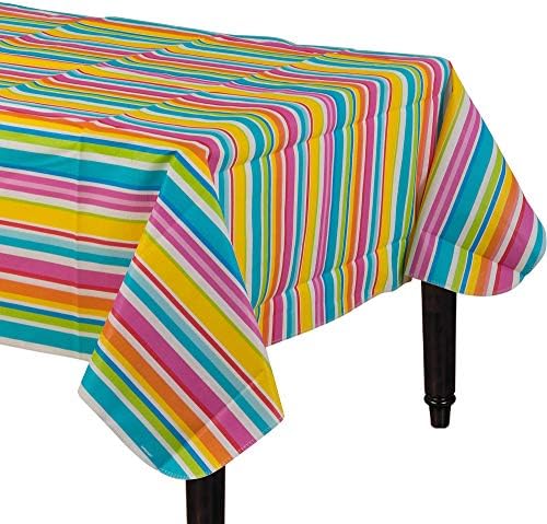 Multicolor Stripes Flannel Backed Vinyl Table Cover 52x90