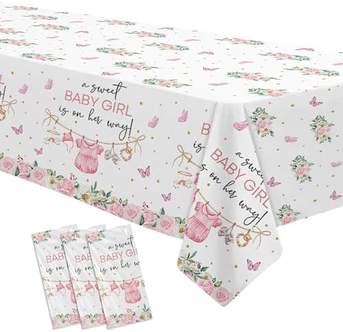 Pink Baby Girl Shower Tablecloth Set 3 Pack 55x86in