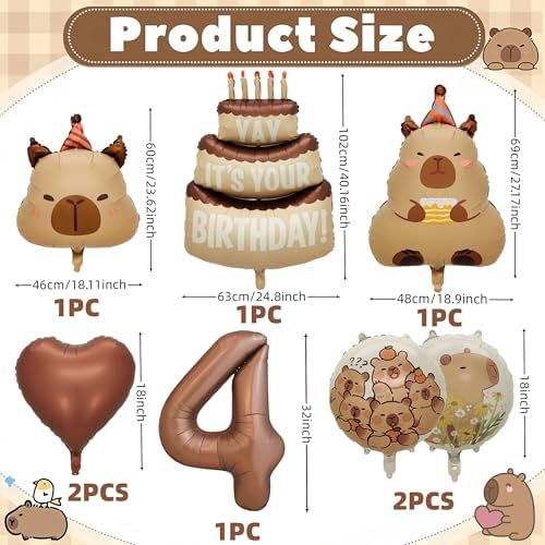 Capybara Birthday Foil Balloon Set - 8 Piece Animal Party Decor