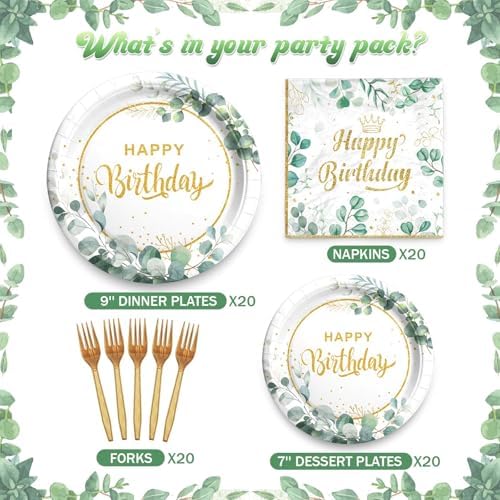 Sage Green Birthday Tableware Set with Plates Napkins Forks