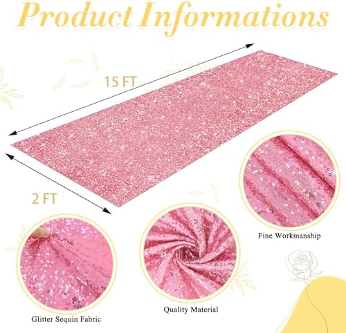 Pink Gold Sequin Aisle Runner 2ft x 15ft for Wedding