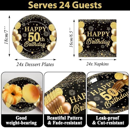 50th Birthday Party Supplies Black Gold Set