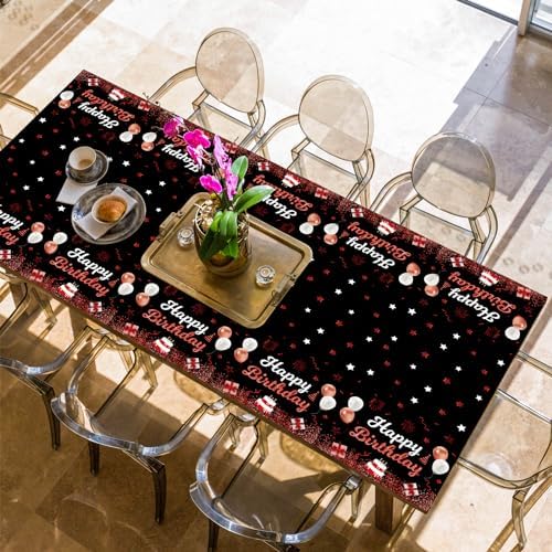 Happy Birthday Tablecloths 3Pcs Red Black Plastic Waterproof