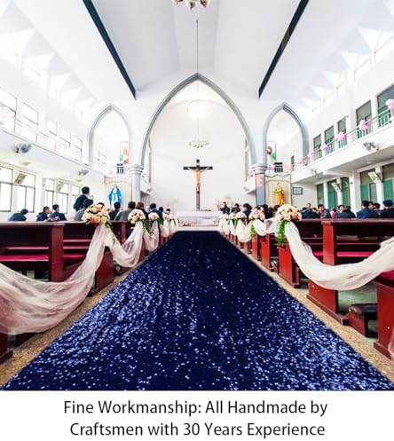 ShiDianYi Sequin Aisle Runner Wedding 2FTx15FT Navy Blue