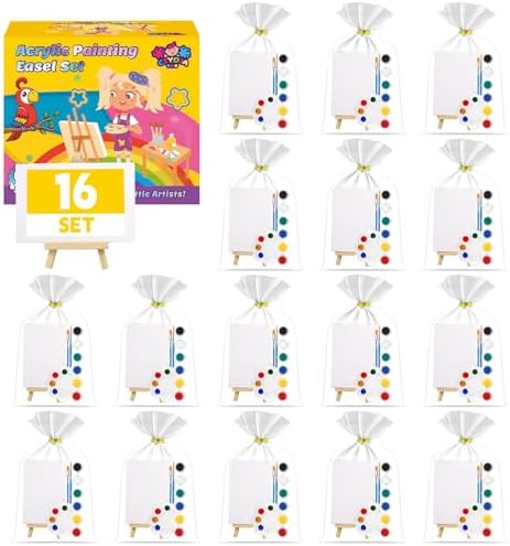 16 Pack 4x6 Inch Acrylic Paint Set with Mini Canvas and Easel