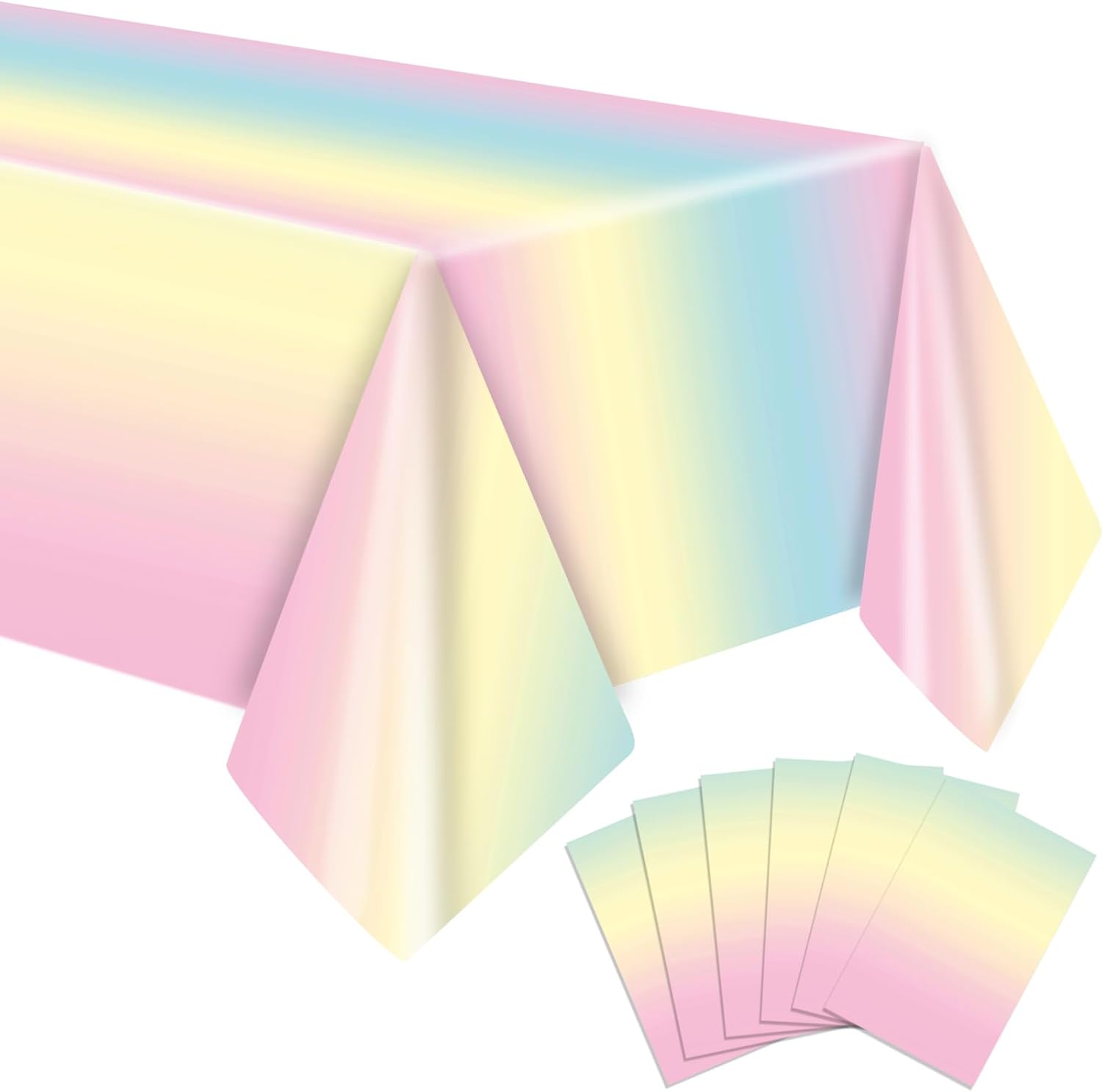 6 Pack Pastel Rainbow Disposable Table Covers for Parties