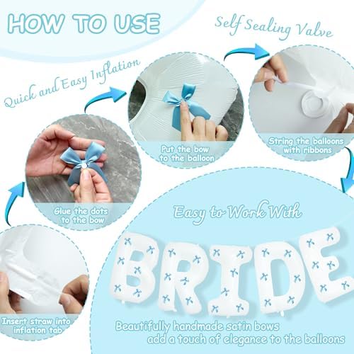 40 Inch White Bride Balloons with 30 Light Blue Bows
