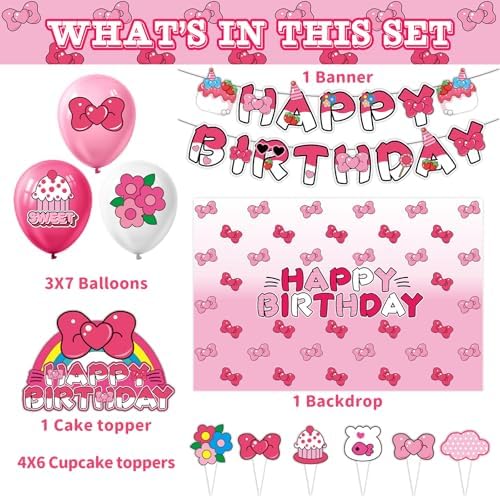Pink Bow Cartoon Cat Birthday Party Decor Kit