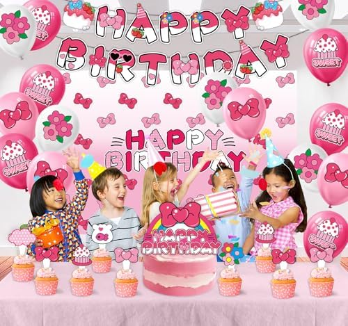Pink Bow Cartoon Cat Birthday Party Decor Kit