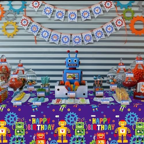 3Pcs Robot Birthday Tablecloths with Happy Birthday Design