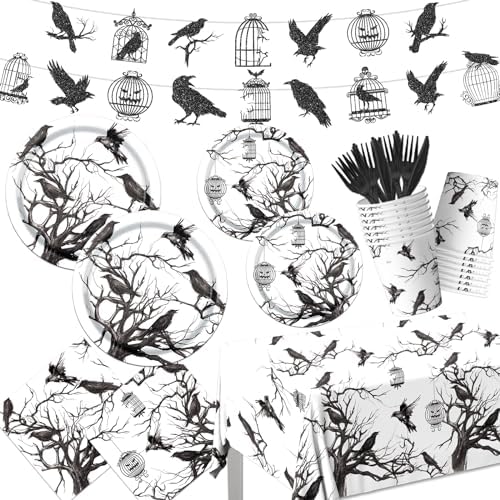 Gothic Halloween Crows Tableware Set 142pcs