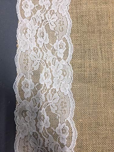 AAYU Premium Burlap Aisle Runner 40x20ft with Ivory Lace Edges