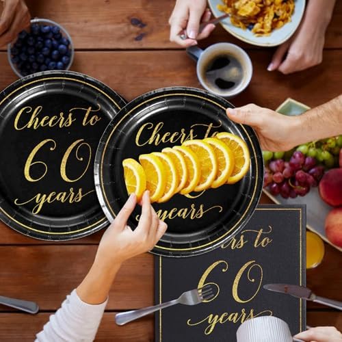 40Pcs 60th Birthday Decorations Plates Napkins Dinnerware Set