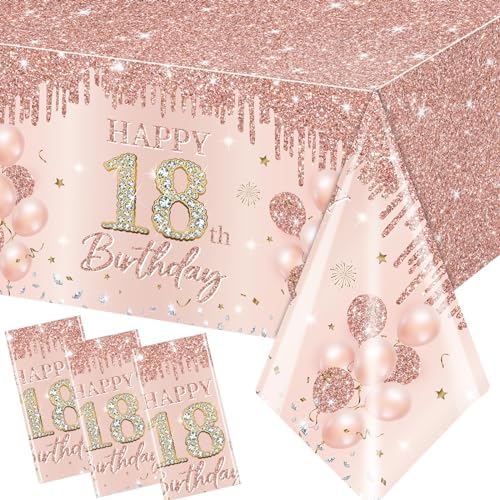 18th Birthday Decorations 3pcs Rose Gold Tablecloth for Girls