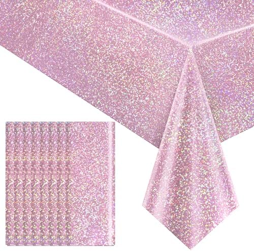 8 pcs Pale Pink Holographic Tablecloths for Birthday Parties and Weddings
