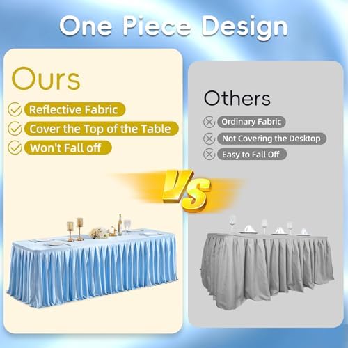 Glitter Blue Tablecloth 8ft Rectangle Table with Ruffles Skirt