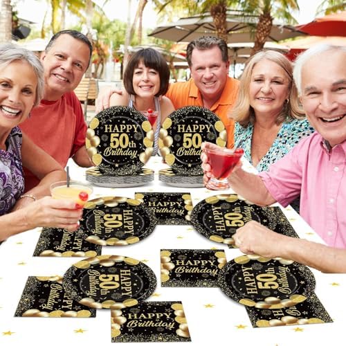 50th Birthday Party Supplies Black Gold Set