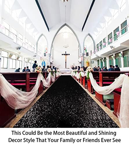 ShinyBeauty Sparkling Sequin Aisle Runner 4FTx20FT Black Glitter Wedding Carpet