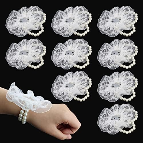 LEEFONE 10 Piece Elastic Pearl Wrist Corsage Bands