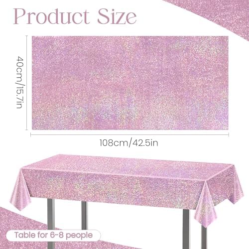 8 pcs Pale Pink Holographic Tablecloths for Birthday Parties and Weddings