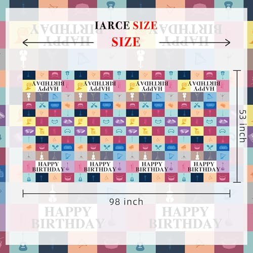 Vencubi Music Theme Birthday Tablecloth 98x53in